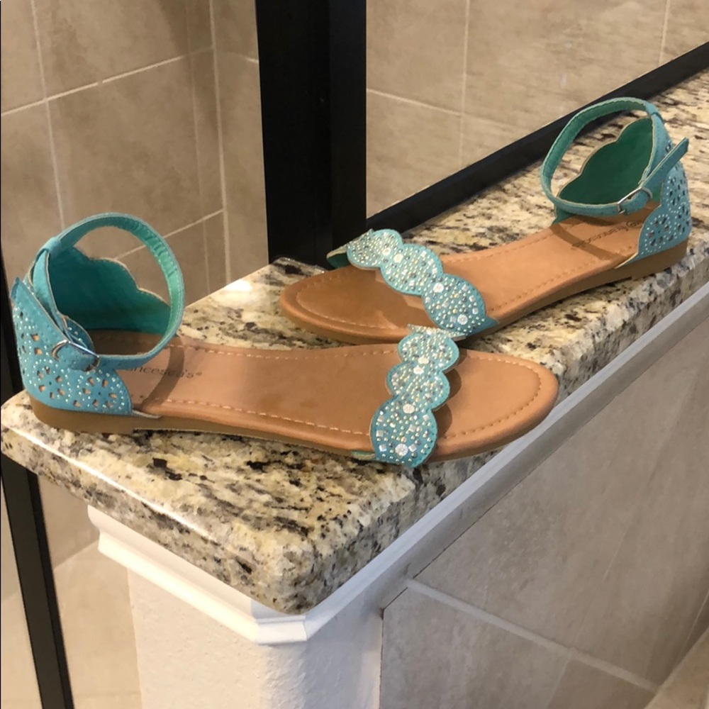 Turquoise Flats with Ankle Strap
